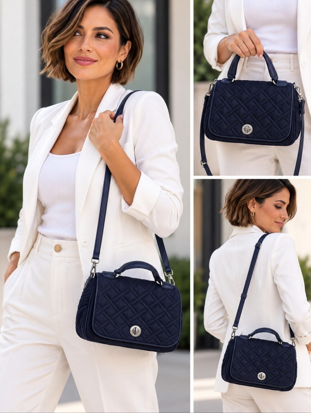 Vera Bradley crossbody top  handle Navy Blue Quilted handbag